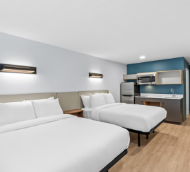 double beds with kitchen