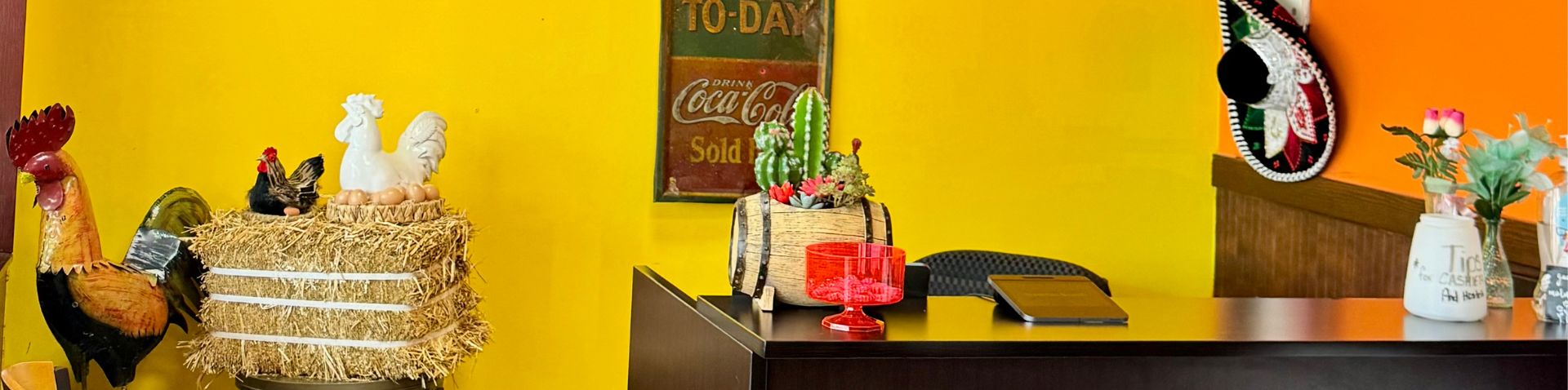 hostess area decor with roosters