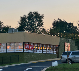 restaurant exterior in the evening with accent lights