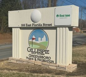 close-up of golf course sign