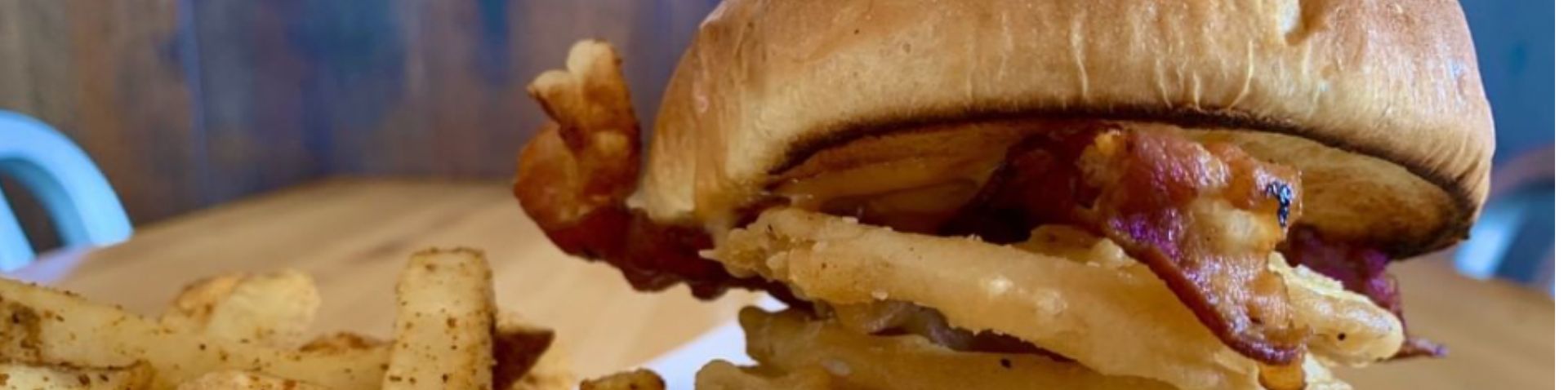close-up of burger and fries
