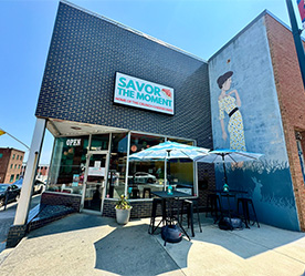 bakery exterior and patio seating