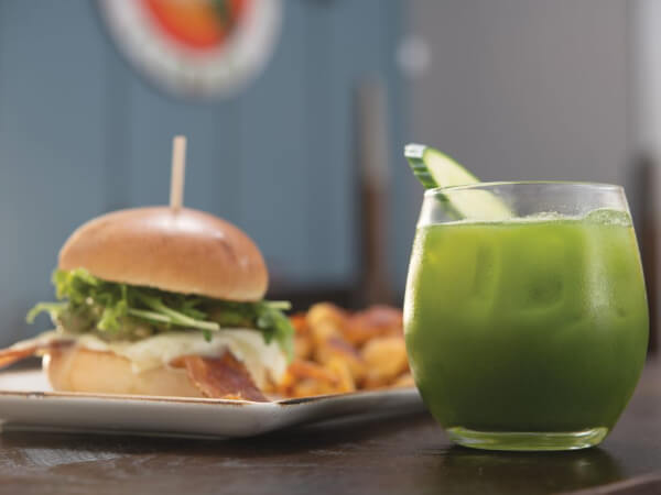 green drink and sandwich