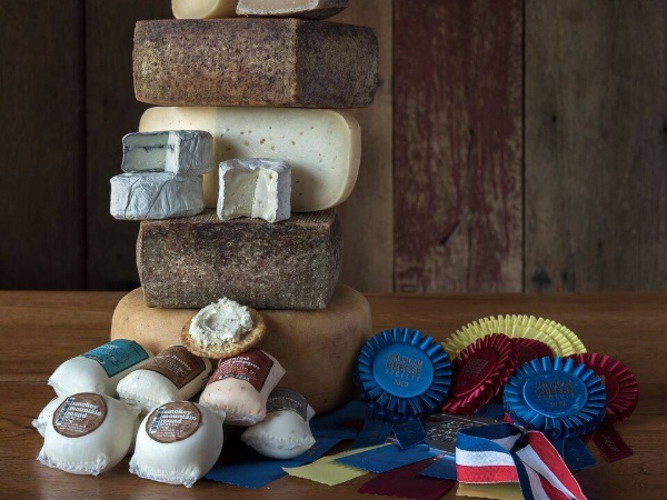 various cheeses and ribbon awards