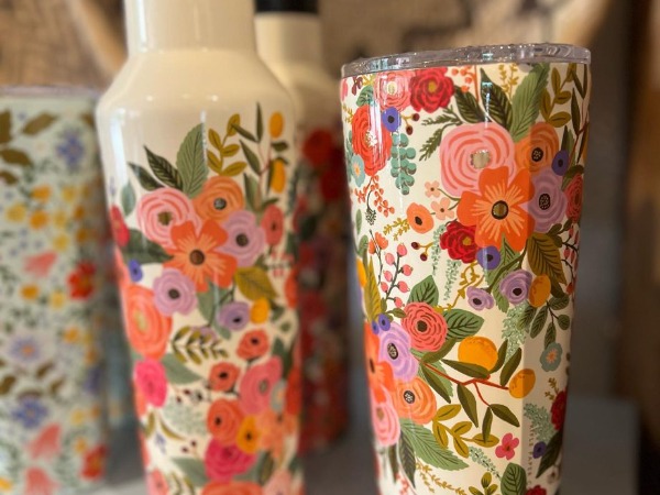 Floral cups and bottles