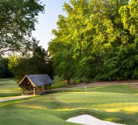 golf green and covered bridge
