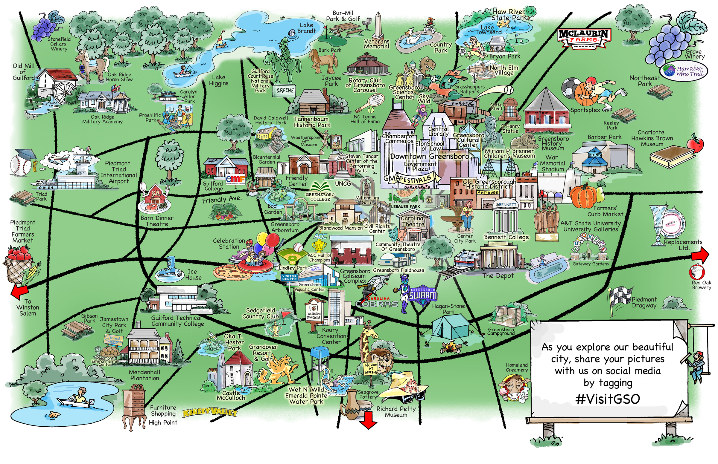 cartoon map of Greensboro